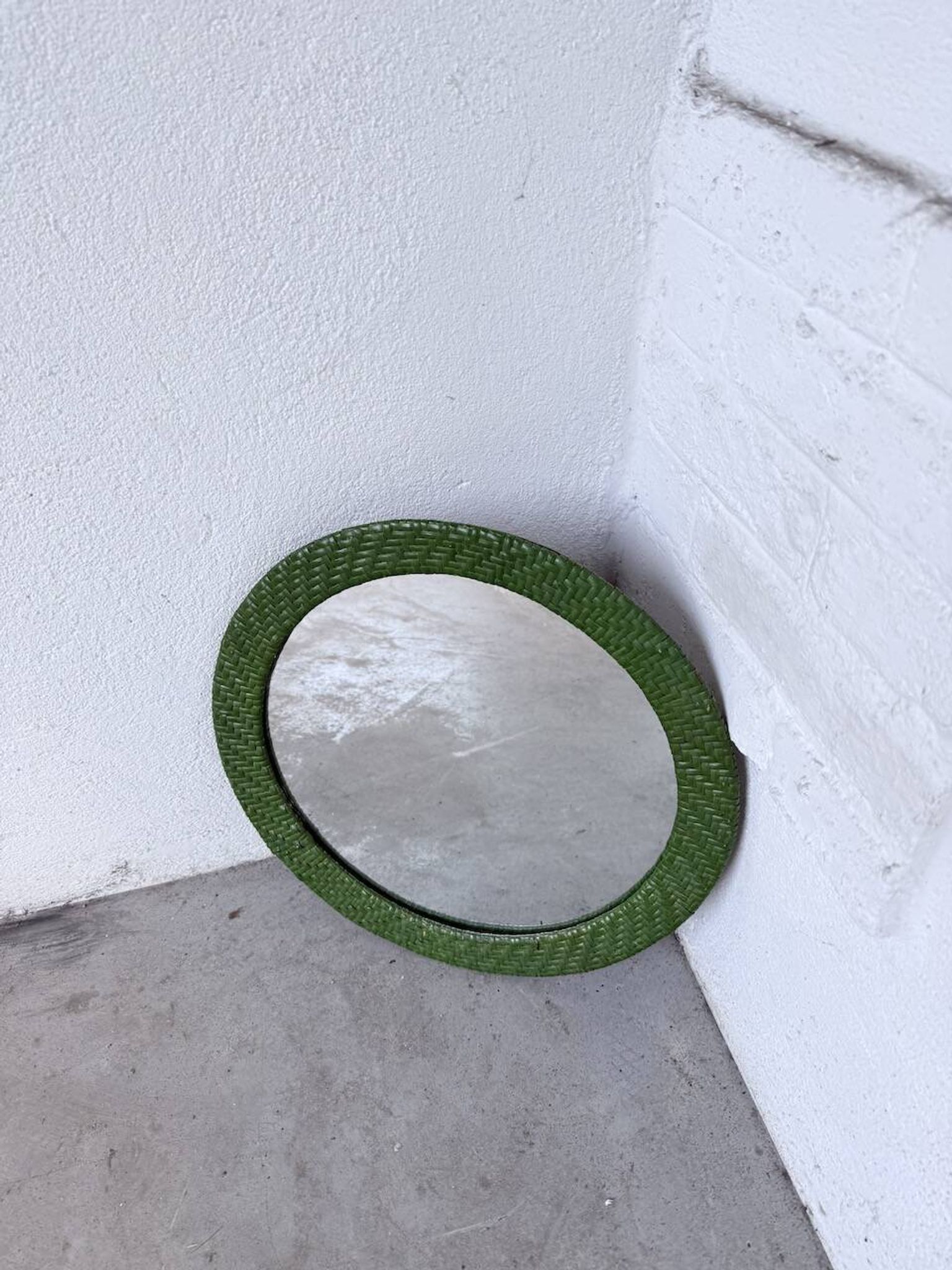 Woven wicker round mirror 1960