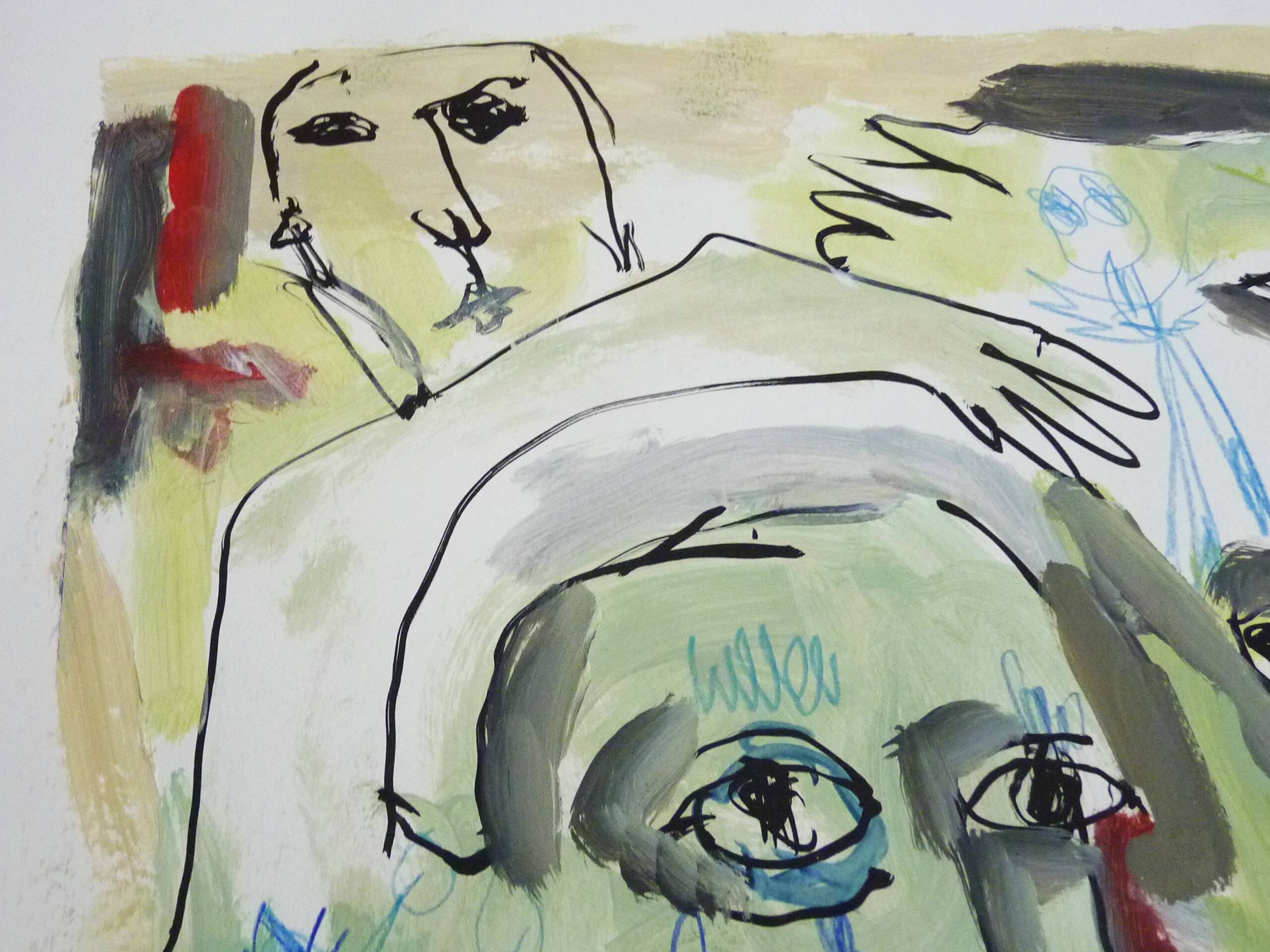 Mixed technique Art brut/Figurative art/Unique art signed Kabian 65X50 cm