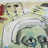 Mixed technique Art brut/Figurative art/Unique art signed Kabian 65X50 cm