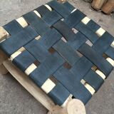 Set of four traditional moroccan stools in black leather and raw wood