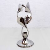 Chrome metal floral candle holder
