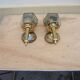 2 antique carriage lantern wall lights in brass & glass
