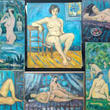 Painting "beach in hendaye" hst marcelle guetta-fattal (1922-2009) fauvism cubime