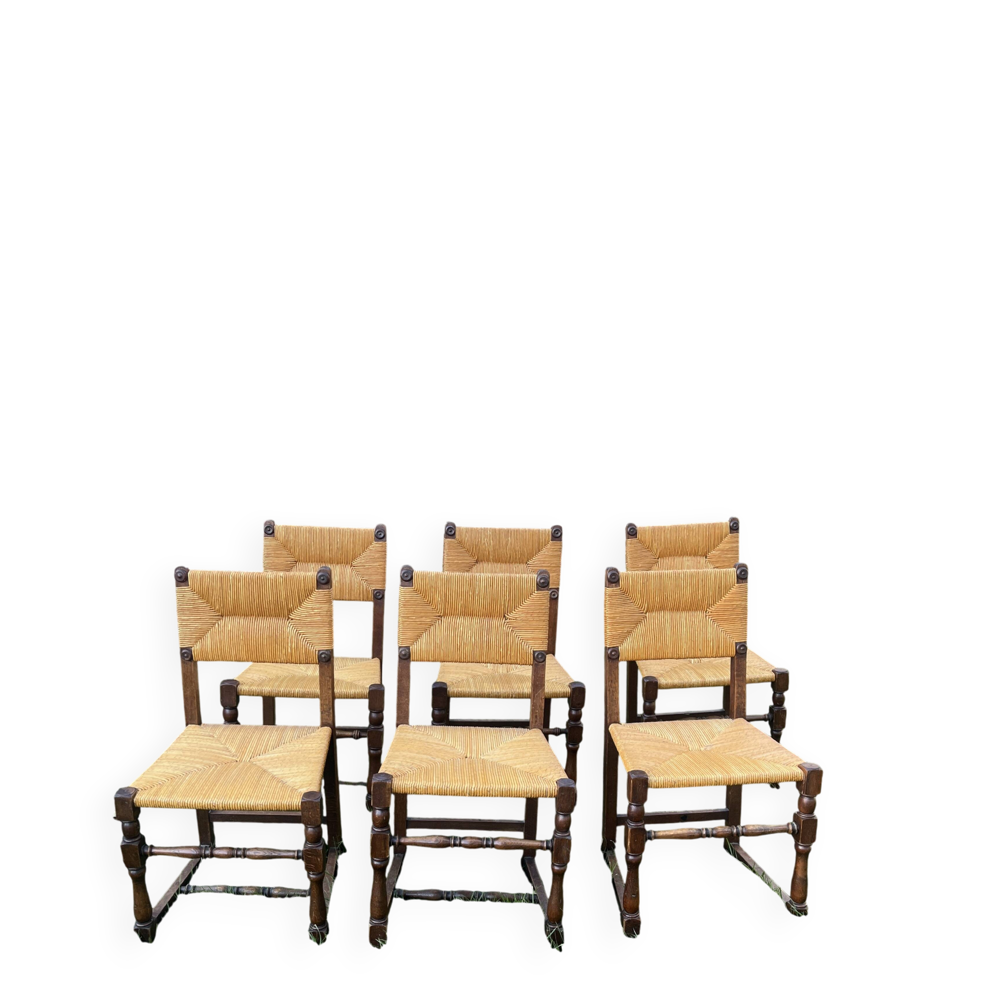 Set of 6 wooden and straw chairs
