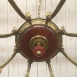 Brass and red plexiglass chandelier