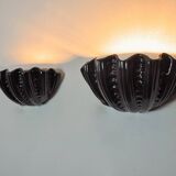 Pair of shell wall lights, black ceramic, Italy, 1970