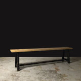 Painted wooden bench, black base, L179 cm