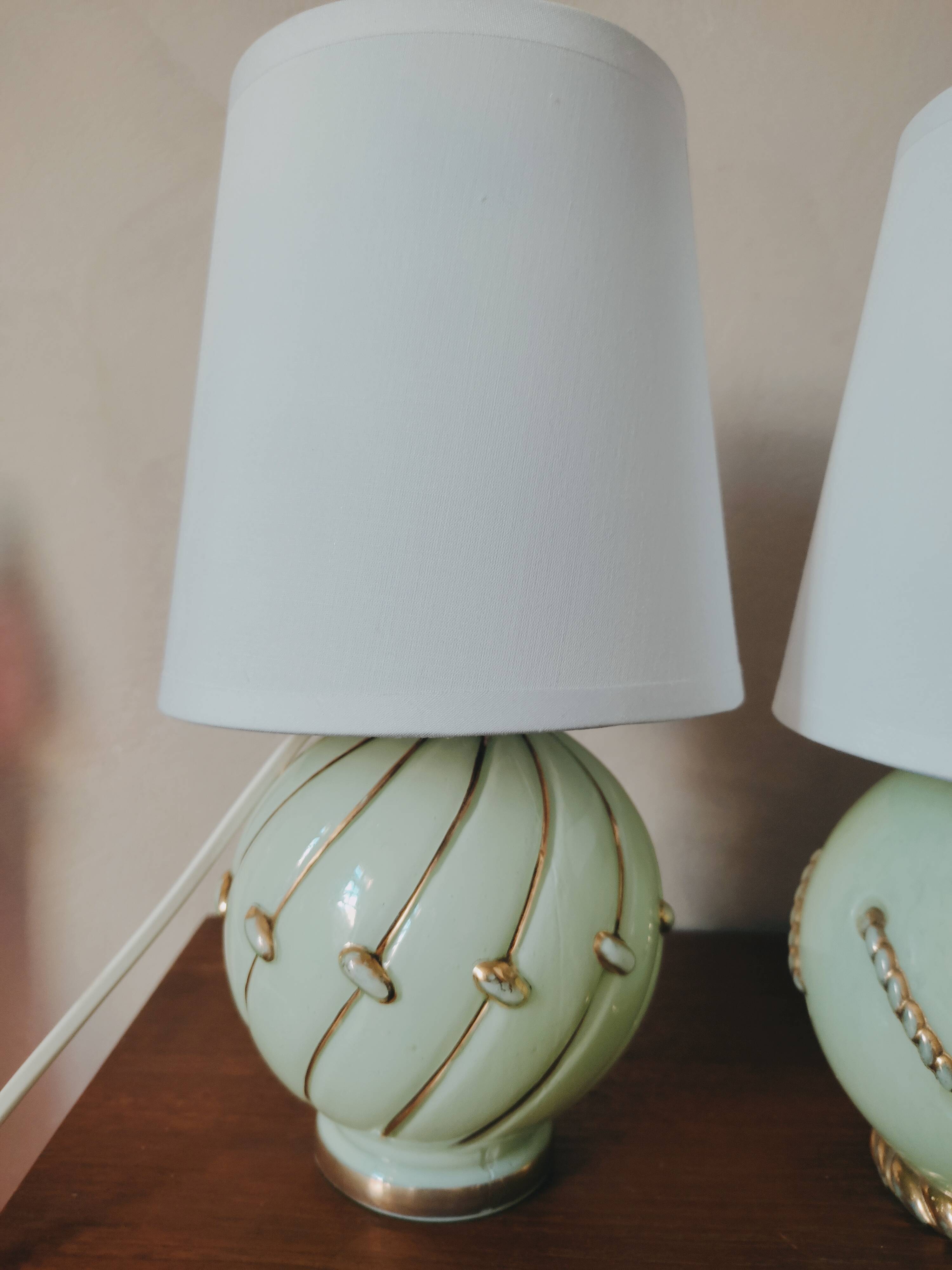 Duo of art deco lamp in mint glass