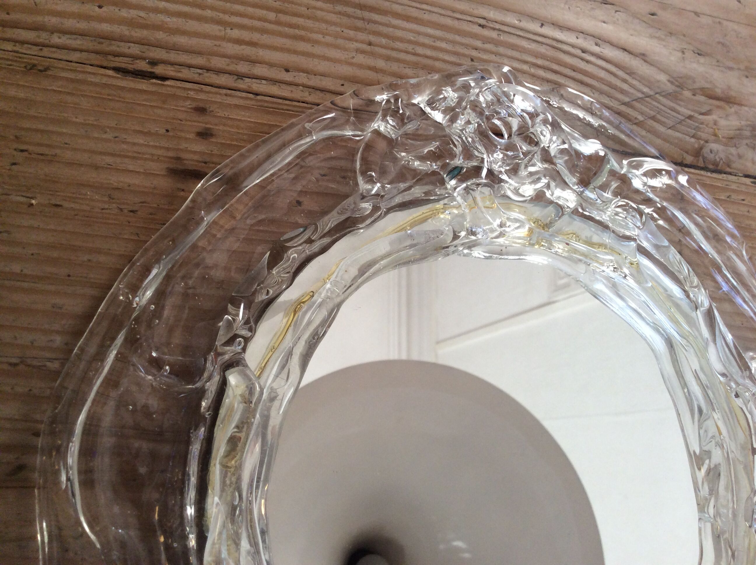 Round mirror with glass frame, 80s, 28cm