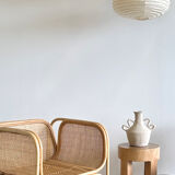 Suspension in rattan and japanese natural linen in the shape of a lantern h50 d30