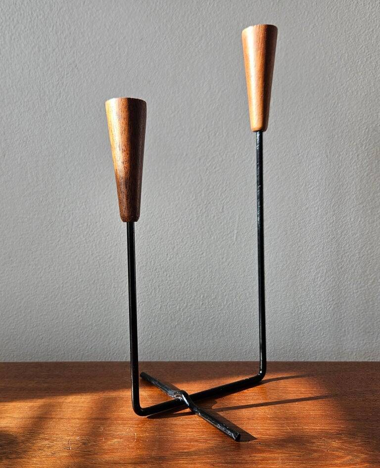Rare teak and metal candle holder from the mid-century, Denmark, 1960s