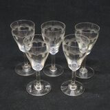 5 Old Port or Aperitif Glasses in Engraved Crystal with St Louis Palm Tree Decor?