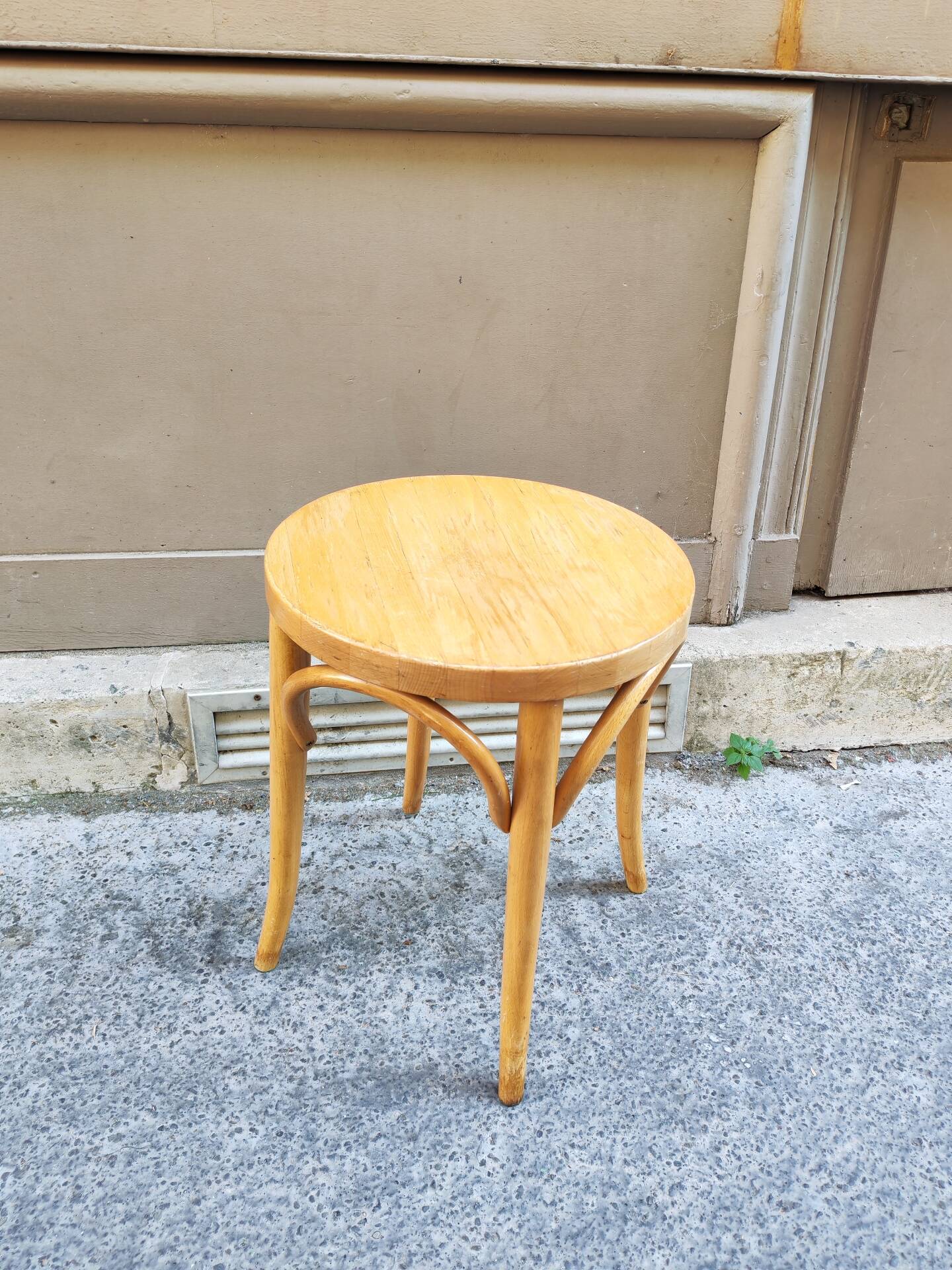 Vintage curved wooden stool