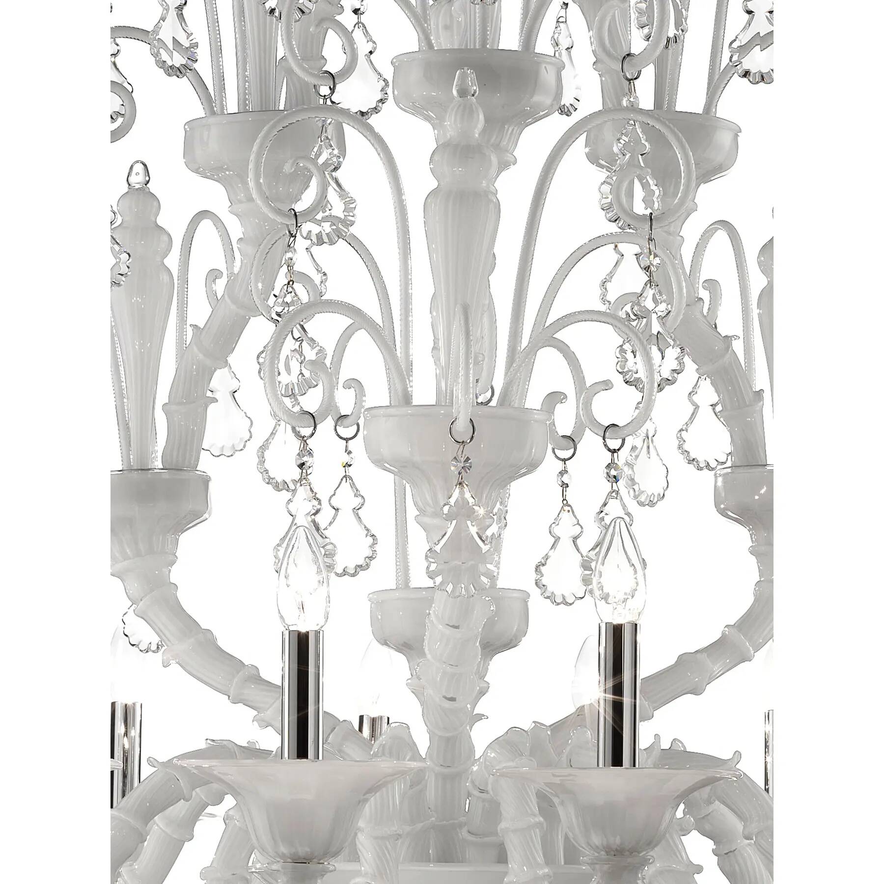 Imperial Venetian Modern White "Ca' Rezzonico" With Curls Murano Glass Chan