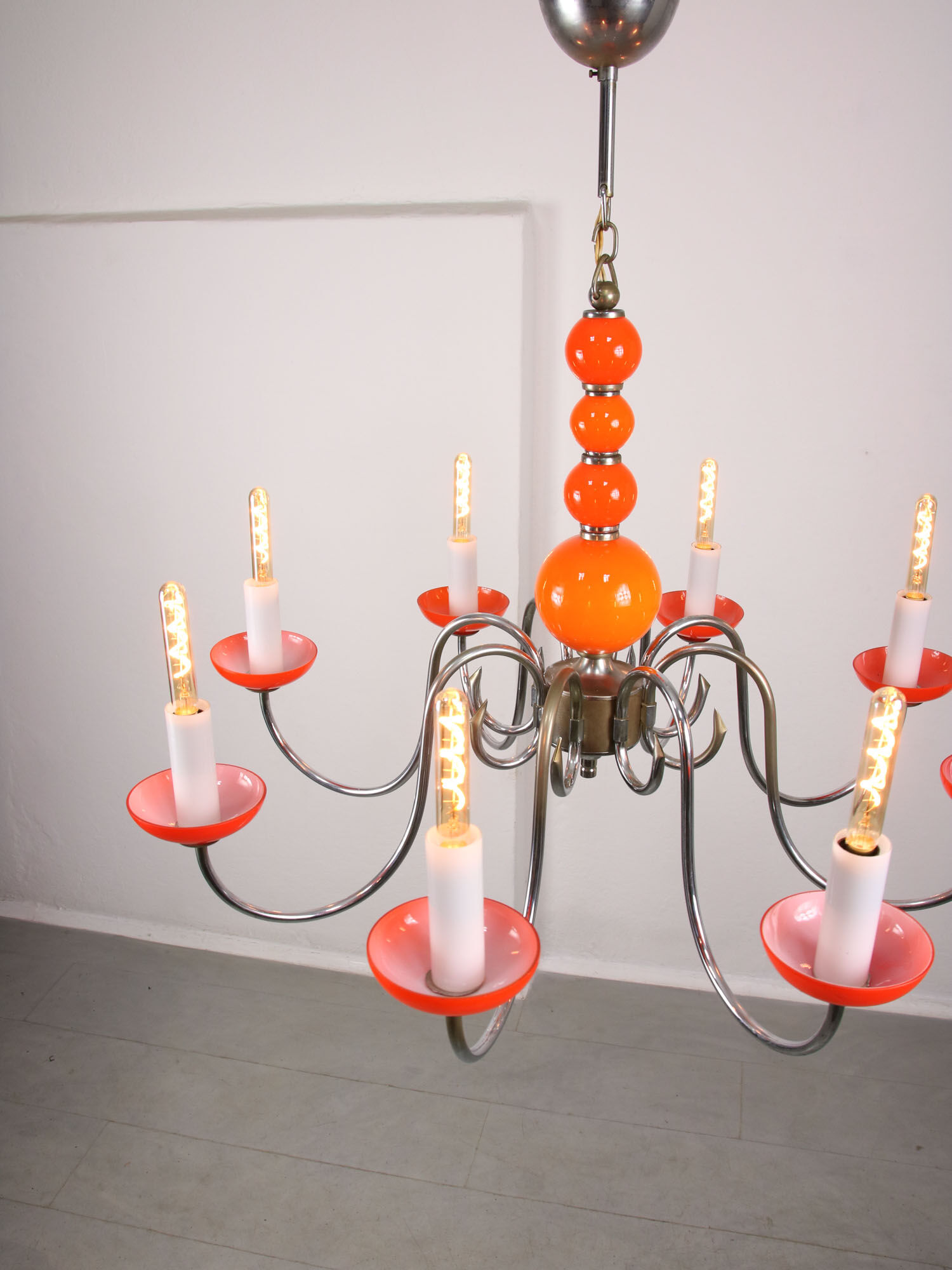 Lustre vintage orange Murano glass 8 bras