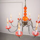 Lustre vintage orange Murano glass 8 bras