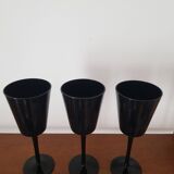 Set of 3 black crystal wine glasses