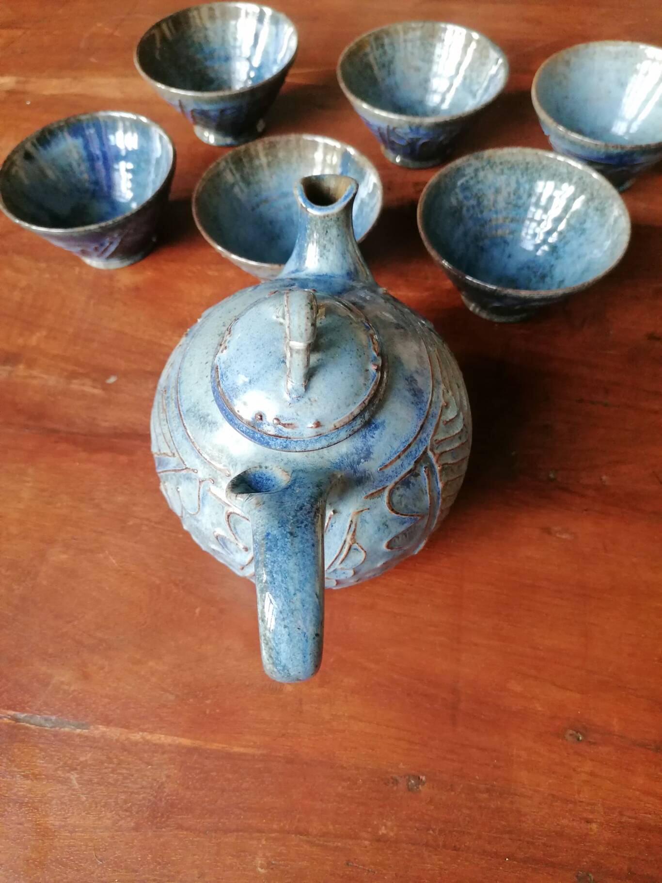 Blue slipware tea set - Bernard Leclerc