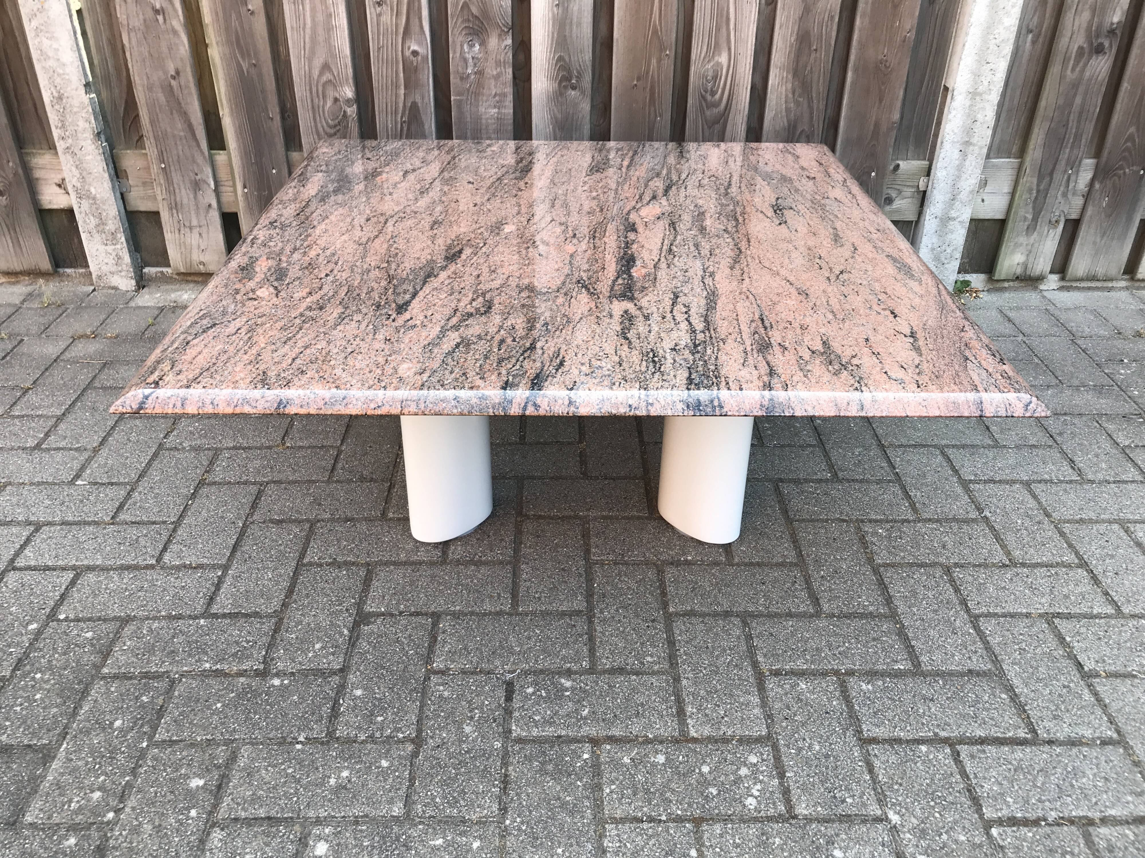 Italian modernist red travertine and metal square coffee table 1970s