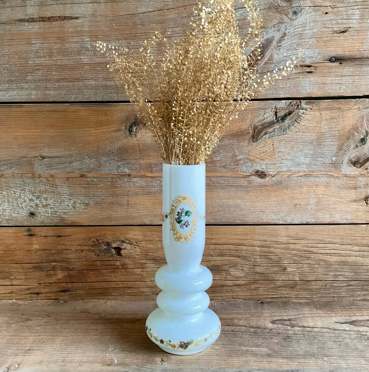 White opaline glass vase