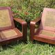 Pair of vintage rosewood and canning armchairs, Burma 1950