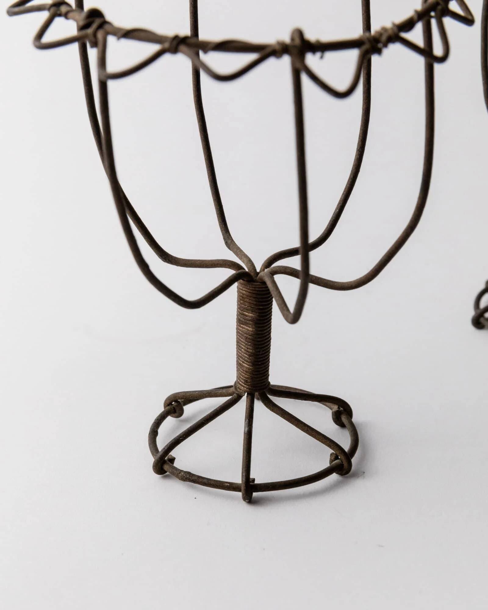 Lot of 2 antique wire candlesticks, 1850s.
