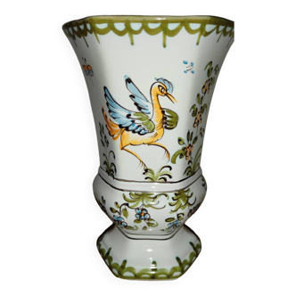 Lallier earthenware vase in Moustier floral decoration