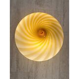 Plafonnier ou applique murale italienne en verre de Murano blanc laiteux et tourbillons verts