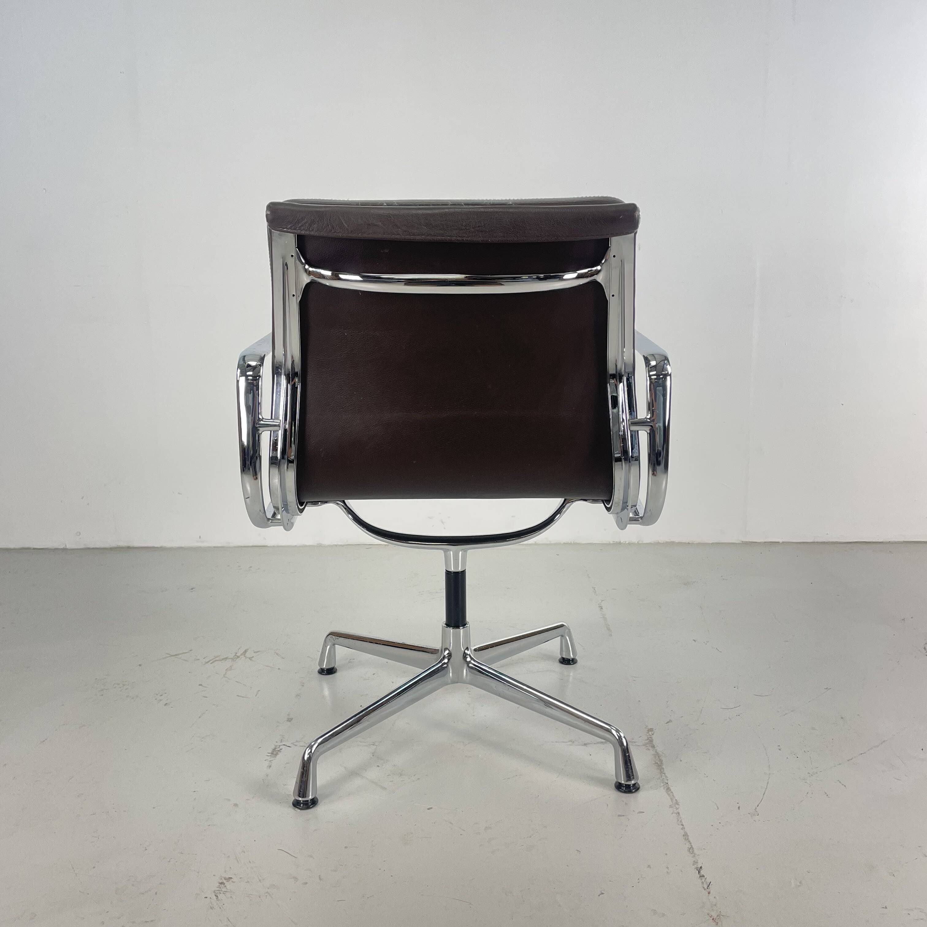 Eames brown leather EA 208 Soft Pad Group chair made by Vitra for Herman Miller