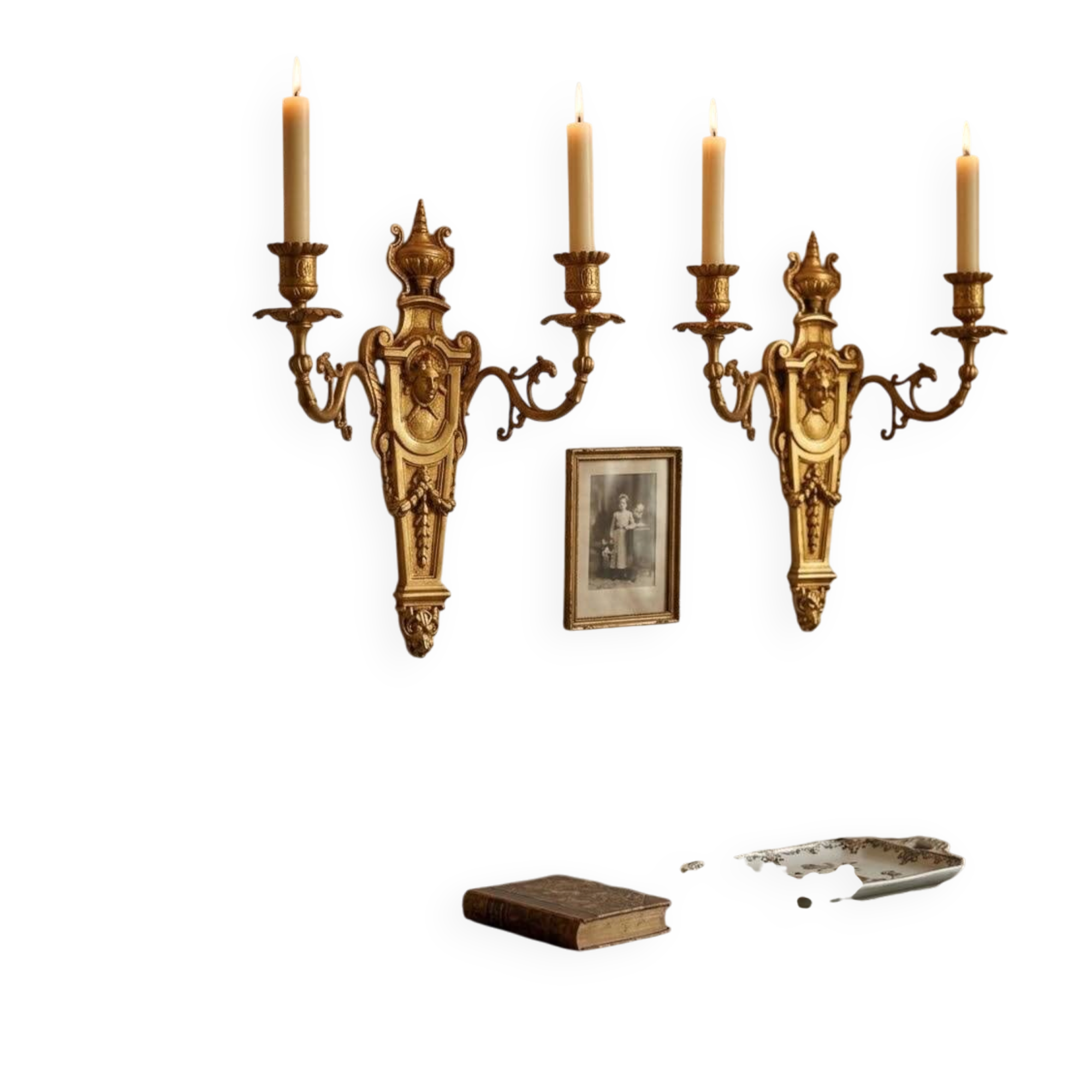Pair of Gold Wall Sconces in Louis XVI Style from the Napoleonic III Era, Apolon, 19th Century