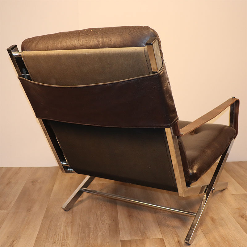 Pair of leather and chrome metal armchairs 1970