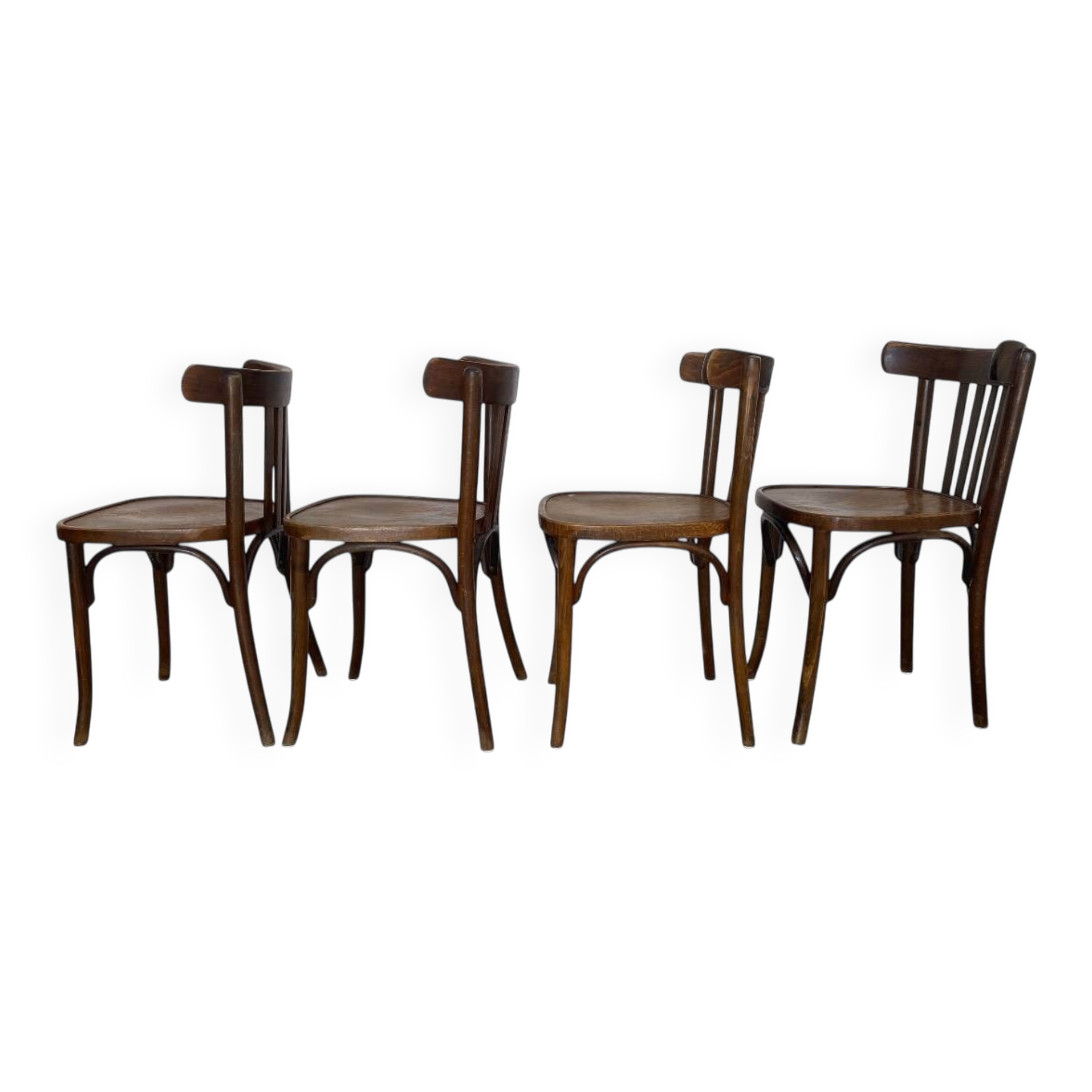 Set of 4 antique Thonet curved wood bistro chairs