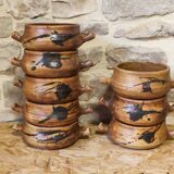 Set of 8 ceramic fondue pots from La Colombe pottery