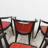 Set of 6 Baumann Diese model armchairs, Pagnon Pelhaître design, Wenge and red color