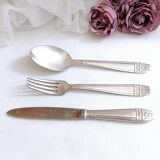 Set of three silver-plated cutlery with monograms and hallmarks
