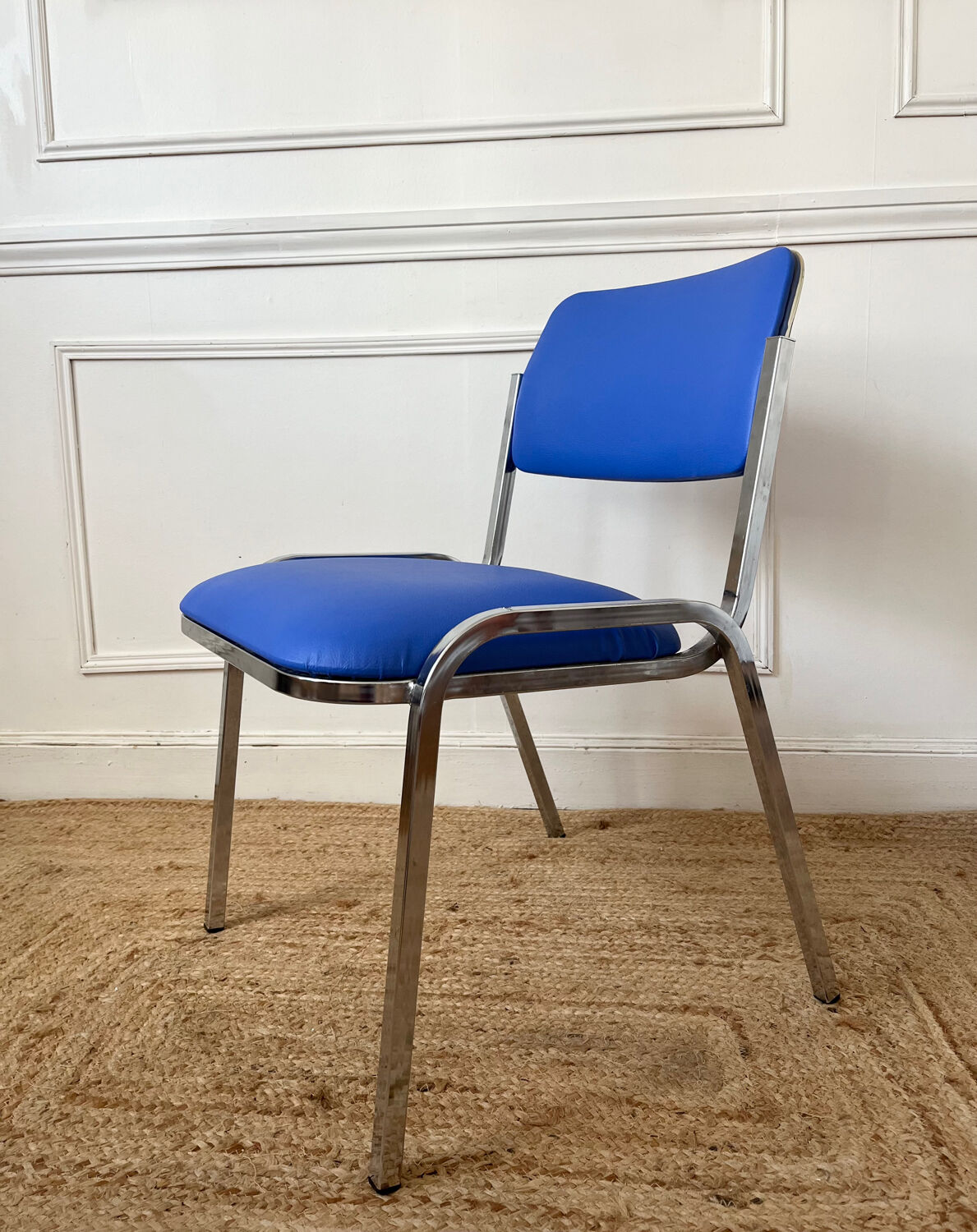 Metal and blue imitation leather chair 1970