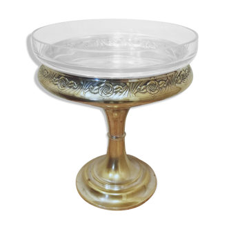 Coupe à fruits verre et métal argenté-vermeillé