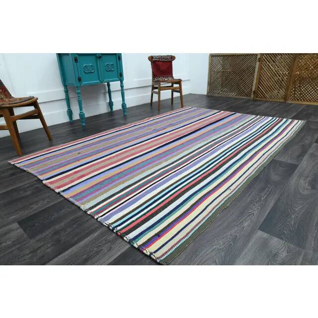 1970s Vintage Turkish Oushak Handmade Wool Cotton Blue Area Rug 179x276