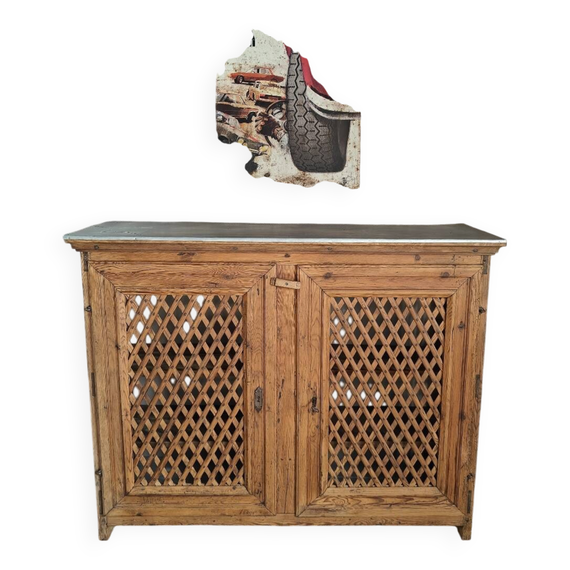 Antique solid pine sideboard with zinc top.