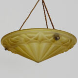 Ancien suspension vasque Art Déco 1 Feu, en pâte de verre jaune