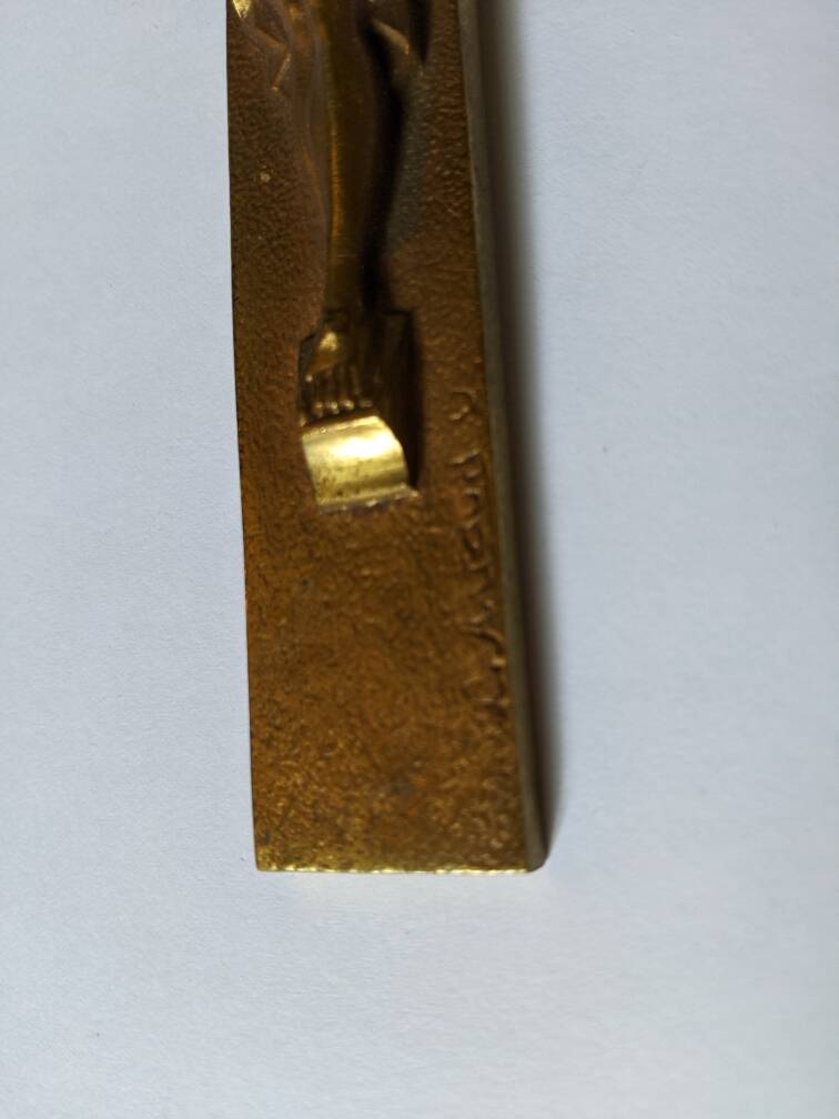 INRI gilded bronze wall crucifix, ancient religious object