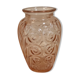 Pink glass vase molded with vintage vintage art deco hyacinth