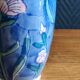 Vintage Blue Ceramic Vase with Pink Floral Decoration, Shabby Chic Style