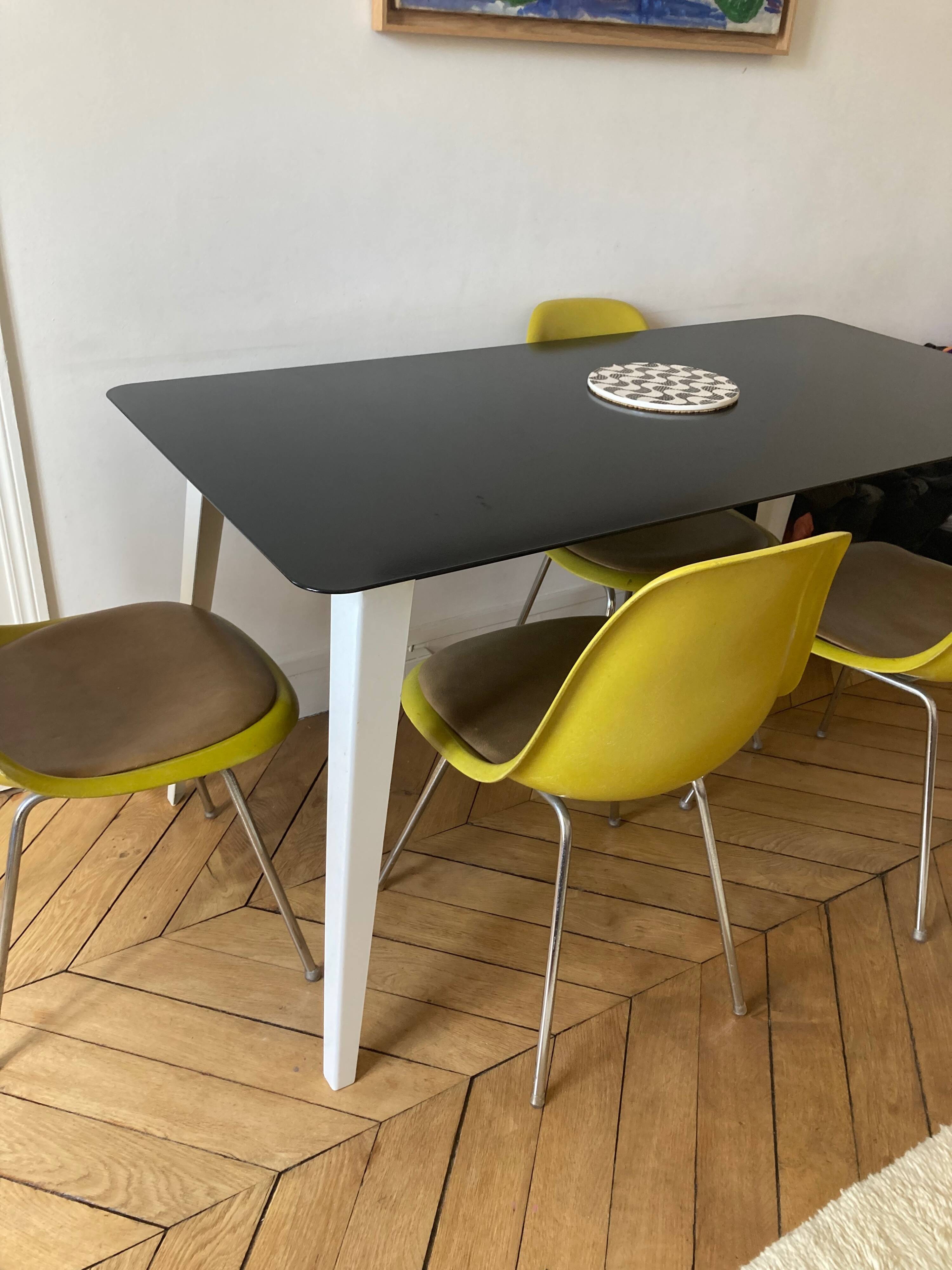 Black and white powder-coated metal dining table - Prouvé style