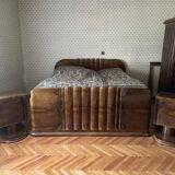 Art Deco bedroom set in walnut veneer, 1930s, set of 3