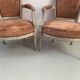 Pair of Louis XVI style armchairs in patinated beech, 19th century
