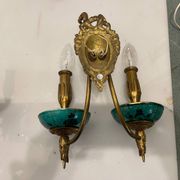 Brass Ceramic Sconces Set of 2 1940’s