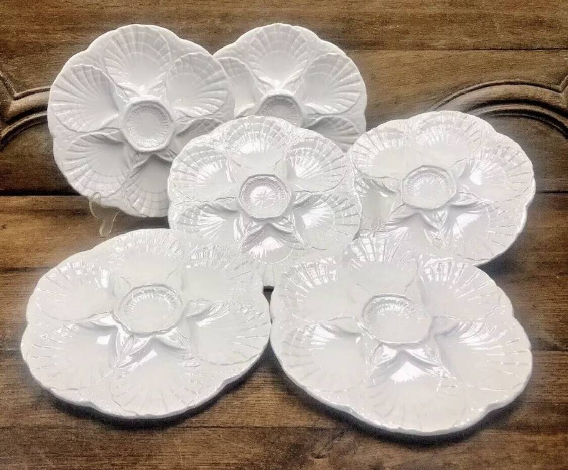 6 assiettes à huîtres blanche barbotine Sarreguemines