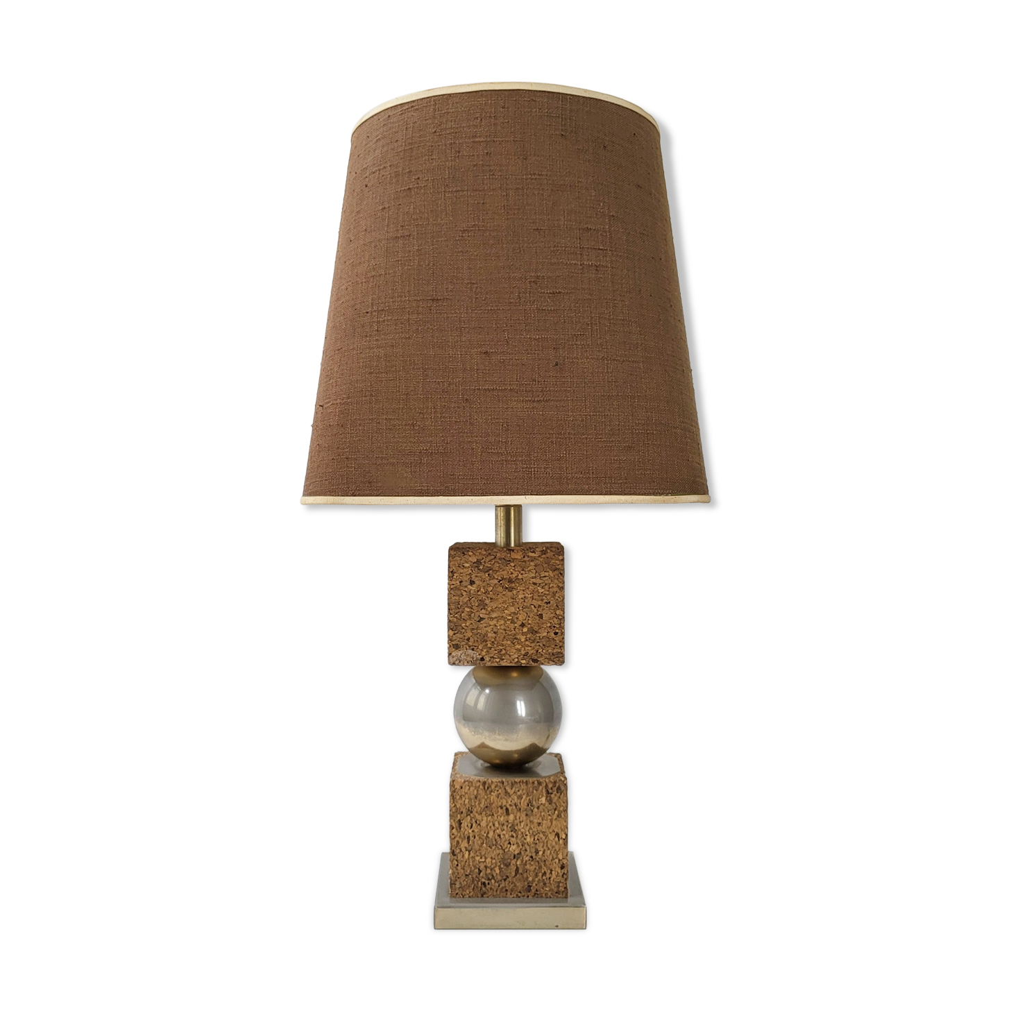 Vintage 1970 lamp in cork & metal