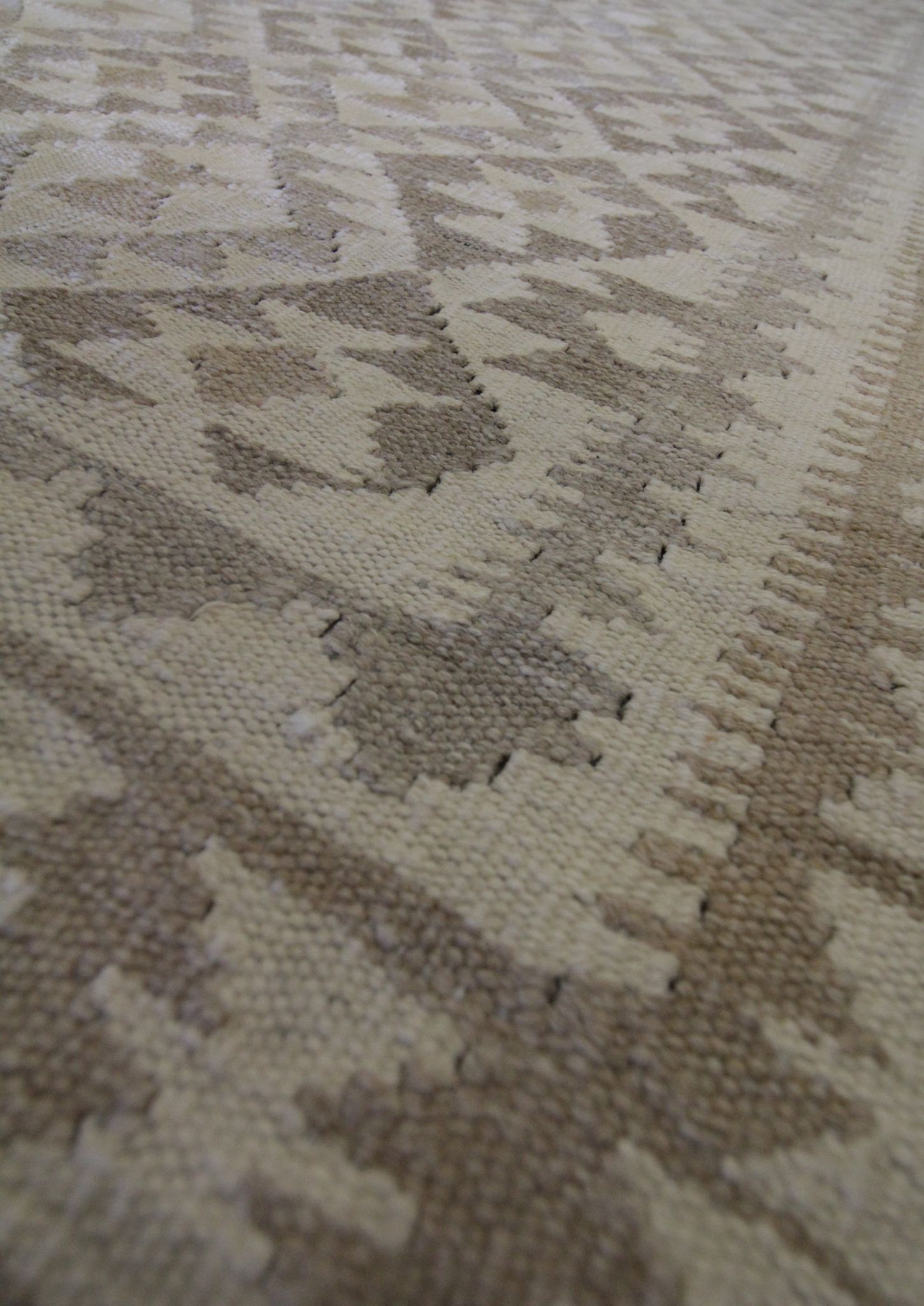 Beige cream scandinavian style kilim handmade flat-woven wool area rug- 198x155cm